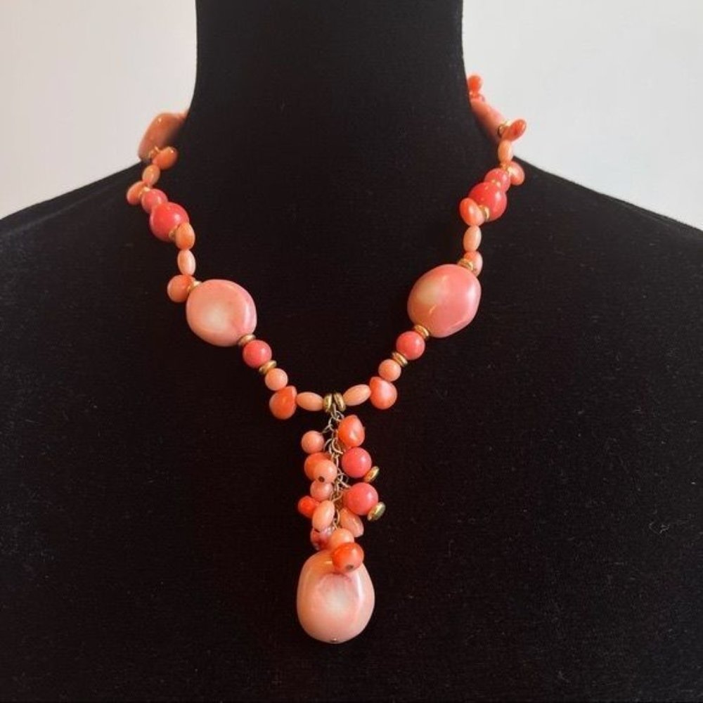 ✅ SOLD ✅ Kenneth Jay Lane Coral and Gold Statement Necklace